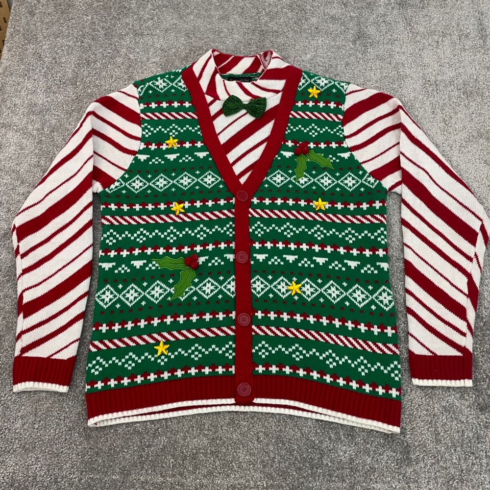 Ugly Christmas Sweater Mens Extra Large Fair Isle Candy Cane Blizzard Bay